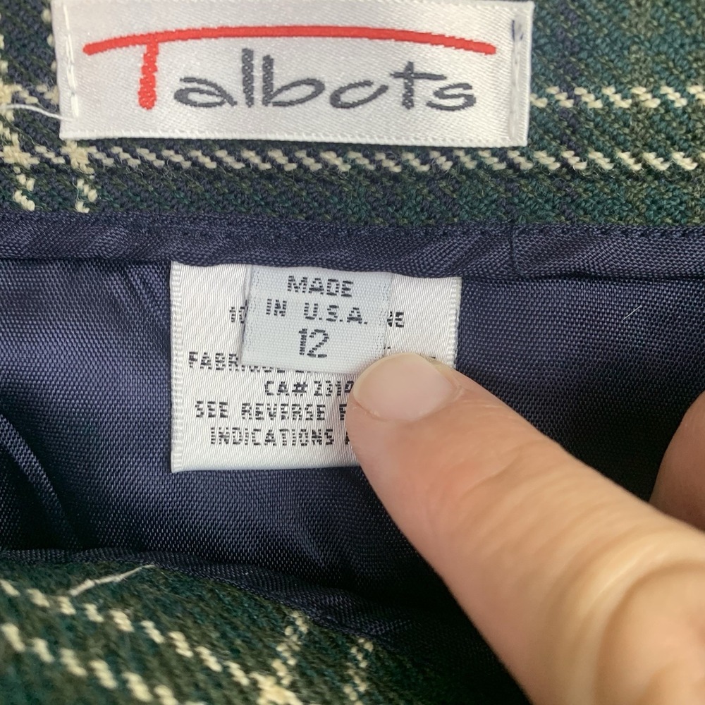 Talbots Wool Blend Long Wrap Maxi Skirt Green Tartan Plaid Italian Size 12 - Picture 5 of 8